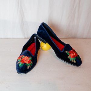 Adorable Blue Velvet Poinsettia Holiday Flats 🎄